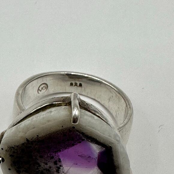 Artisan Purple Amethyst Tripache Stone Ring 925 Sterling Silver 7 3/4 Size 7.75 - Picture 3 of 14